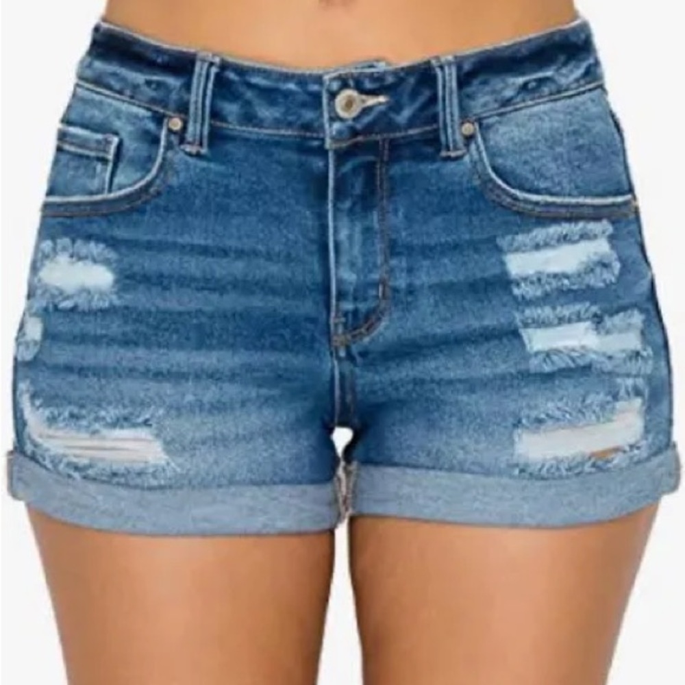 Wax Jean Distressed Blue Denim Shorts